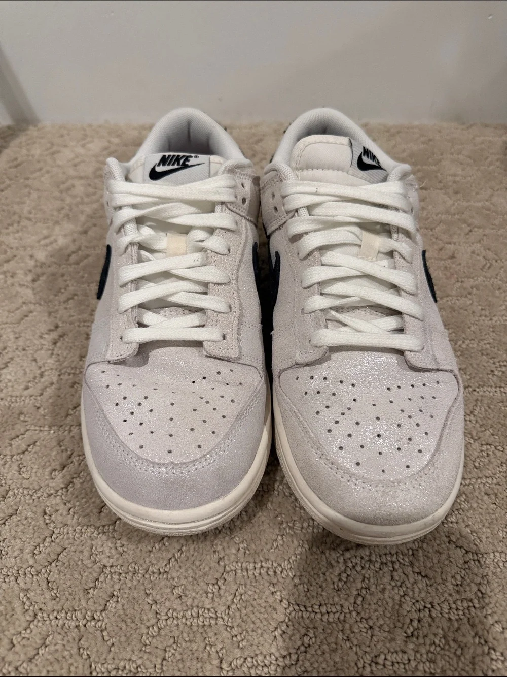 Nike Low Dunk- white glittery suede